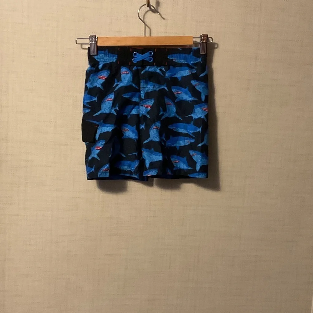 Cat & Jack Blue Shark Print Kids Swim Trunks